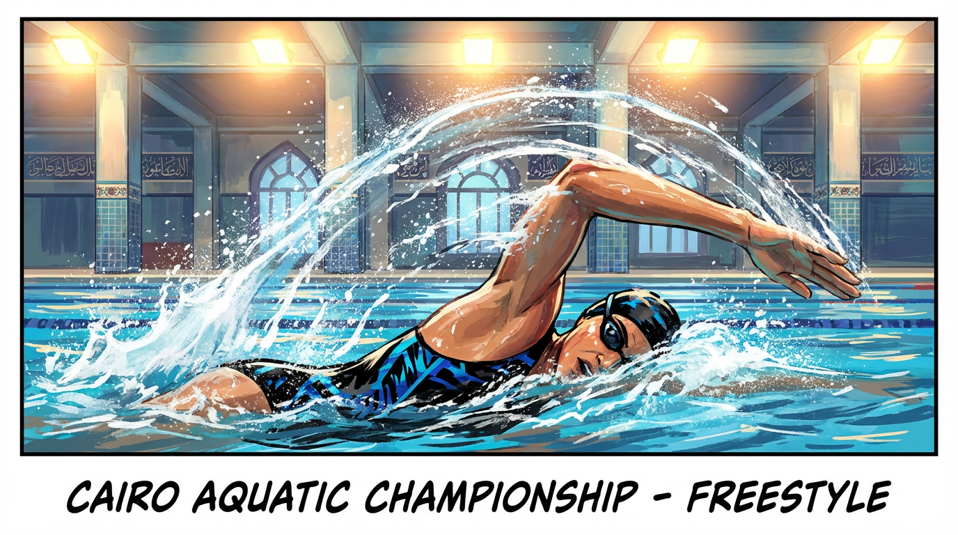 سبّاح يؤدي سباحة حرة بسرعة مع رذاذ ماء واضح